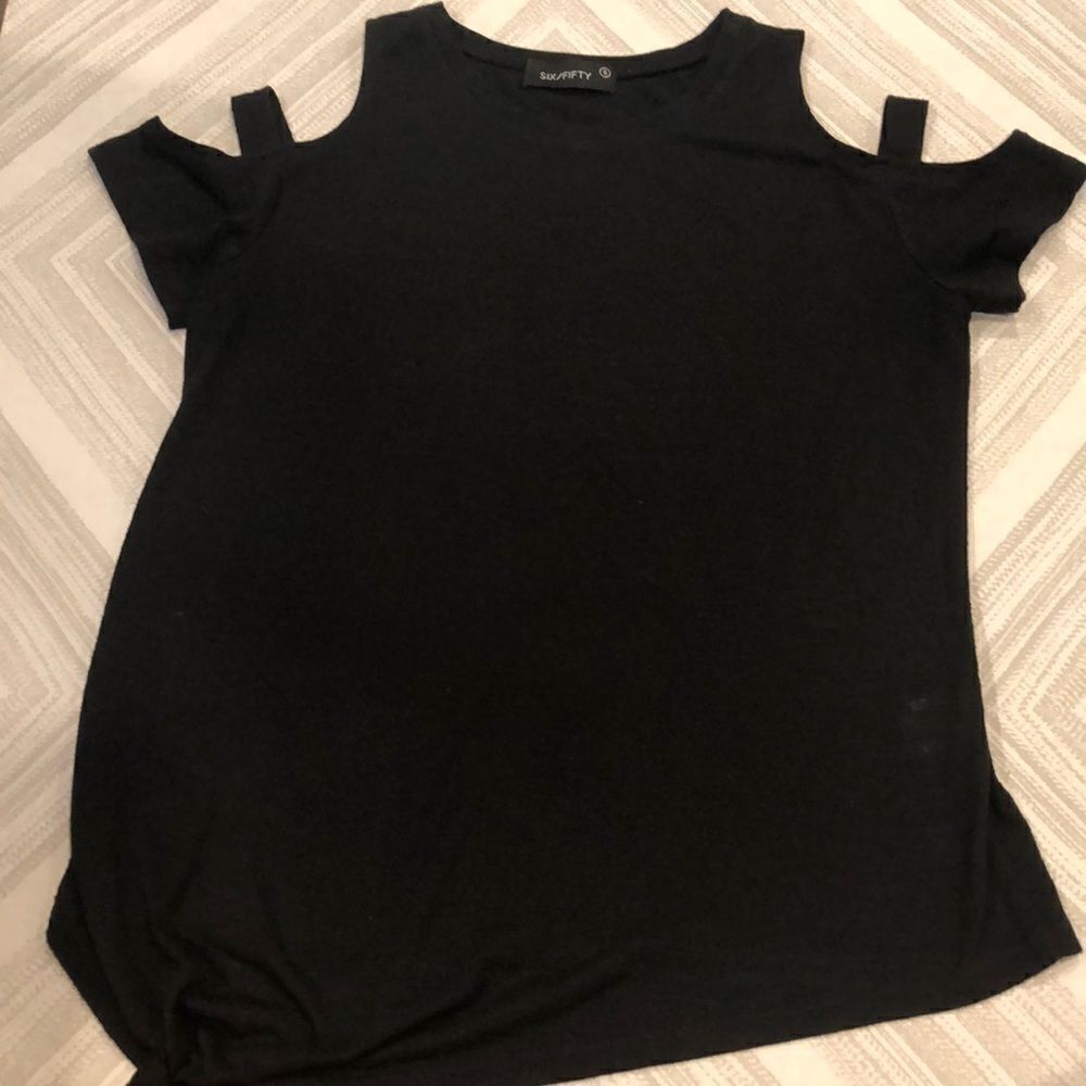 Six Fifty Black Cold Shoulder Knotted T Shirt